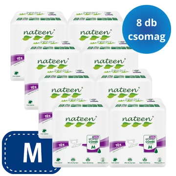 Az M-es mértetű, 10 darabos kiszerelésben kapható NATEEN Combi X-Ultra felnőtt pelenka kifejezetten középsúlyos és súlyos inkontinenciával élők számára készült.