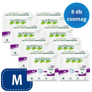 A Nateen Flexi Ultra M nadrágpelenka megbízható választás inkontinenciára, 3450 ml felszívóképességgel és extra puha, rugalmas kialakítással.