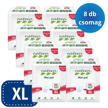 A Nateen Mini Pad Plus XL higiéniai betét 800 ml felszívóképességgel, bőrbarát réteggel és szagsemlegesítő formulával diszkrét és kényelmes védelmet nyújt.