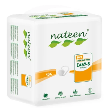 A 10 darabos kiszerelésben kapható NATEEN Easy 8 Soft Inkontinencia betét magas nedvszívóképességének köszönhetően tökéletes középsúlyos inkontinencia esetén. A 10 darabos kiszerelésben kapható NATEEN Easy 8 Soft Inkontinencia betét magas nedvszívóképességének köszönhetően tökéletes középsúlyos inkontinencia esetén.