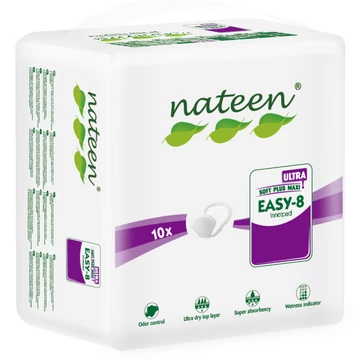 A 3050 ml kapacitással rendelkező NATEEN Easy 8 ULTRA Inkontinencia betét magas nedvszívóképességének köszönhetően tökéletes középsúlyos inkontinencia esetén.