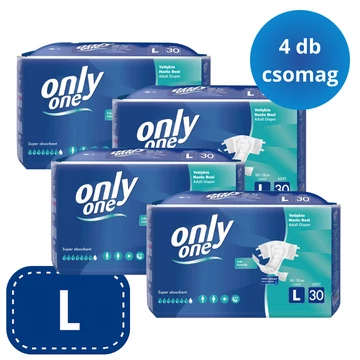 Az L-es méretben kapható OnlyOne felnőtt pelenka extra nedvszívással maximális kényelmet és diszkrét védelmet nyújt felnőttkori inkontinencia esetén. 