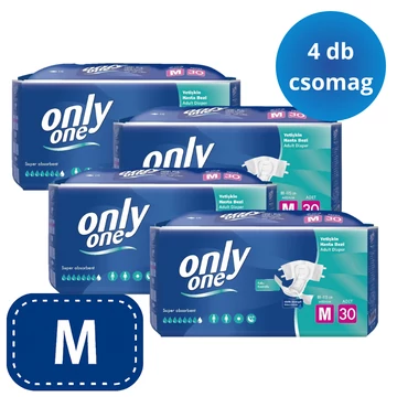 Az M-es méretben kapható OnlyOne felnőtt pelenka extra nedvszívással maximális kényelmet és diszkrét védelmet nyújt felnőttkori inkontinencia esetén. 