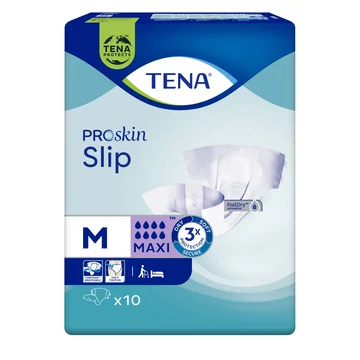 A 100 darabos, M-es méretű TENA Slip Maxi nadrágpelenka tépőzárakkal készül a tökéletes illeszkedés, a kényelem és a szivárgás elleni védelem érdekében.