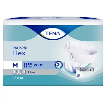 Az M-es méretű TENA Flex Plus fenőttpelenka a gyors nedvszívó képességgel és kiváló nedvességtartó maggal küzd a tartós száraz érzés fenntartása érdekében.