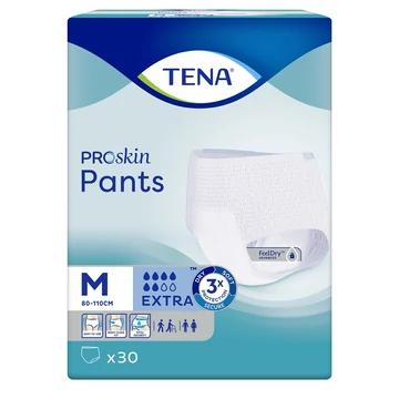 A TENA ProSkin Pants pelenkanadrág nedvességcsökkentő technológiával rendelkezik a száraz érzés, a szivárgás elleni védelem és a szagsemlegesítés érdekében.