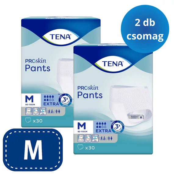 Az M-es TENA ProSkin Pants MEGA pelenkanadrág nedvességcsökkentő technológiával rendelkezik a szárazság, a szivárgás elleni védelem és a szagsemlegesítés érdekében.