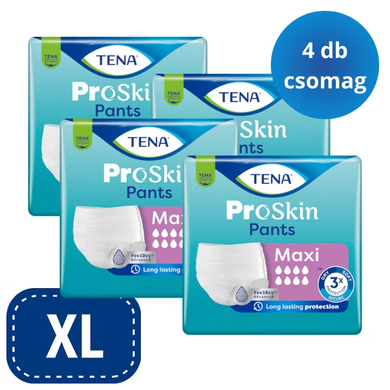 Az XL-es TENA ProSkin Pants Maxi pelenkanadrág a könnyedén felhúzható kialakításának köszönhetően pedig épp olyan kényelmes, akár egy hétköznapi alsónemű.