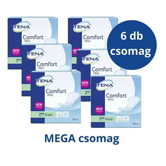 A 360 darabos csomagos kiszerelésben kapható TENA Comfort Mini Super MEGA kiszerelésű inkontinenciabetét kialakításának köszönhetően véd a szagok ellen.