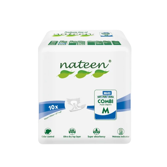 Az M-es mértetű, 10 darabos kiszerelésben kapható NATEEN Combi Maxi eldobható felnőtt pelenkák garantálják, hogy nehéz helyzetekben is gondtalan maradjon.