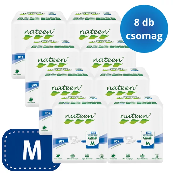 Az M-es mértetű, 10 darabos kiszerelésben kapható NATEEN Combi Maxi eldobható felnőtt pelenkák garantálják, hogy nehéz helyzetekben is gondtalan maradjon.
