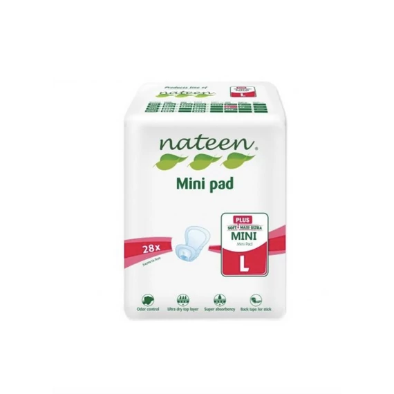 A Nateen Mini Pad Plus L higiéniai betét 800 ml felszívóképességgel, bőrbarát réteggel és szagsemlegesítő formulával diszkrét és kényelmes védelmet nyújt.